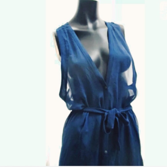 New 100% silk beautiful blue button dress. By jnby. Size medium. Race back. New. - Picture 2 of 4